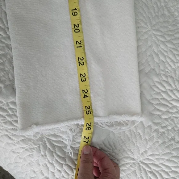 Frank & Eileen Monaghan High Rise Straight Leg Jeans Cream Raw Hem 29 - Picture 6 of 11